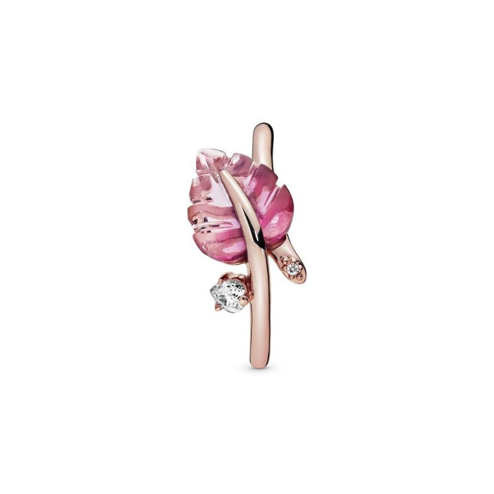 Pandora Rose 14K Rose Gold Plated Pink Murano Glass CZ Leaf Ring